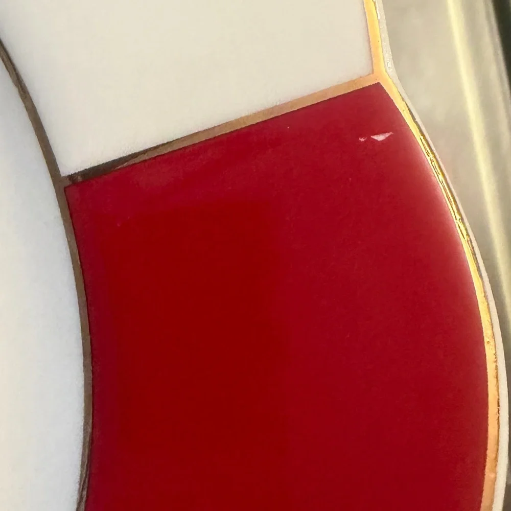Red and White Salad Plate Set Grace Teaware Set of 4 Scalloped Edge - Picture 4 of 5